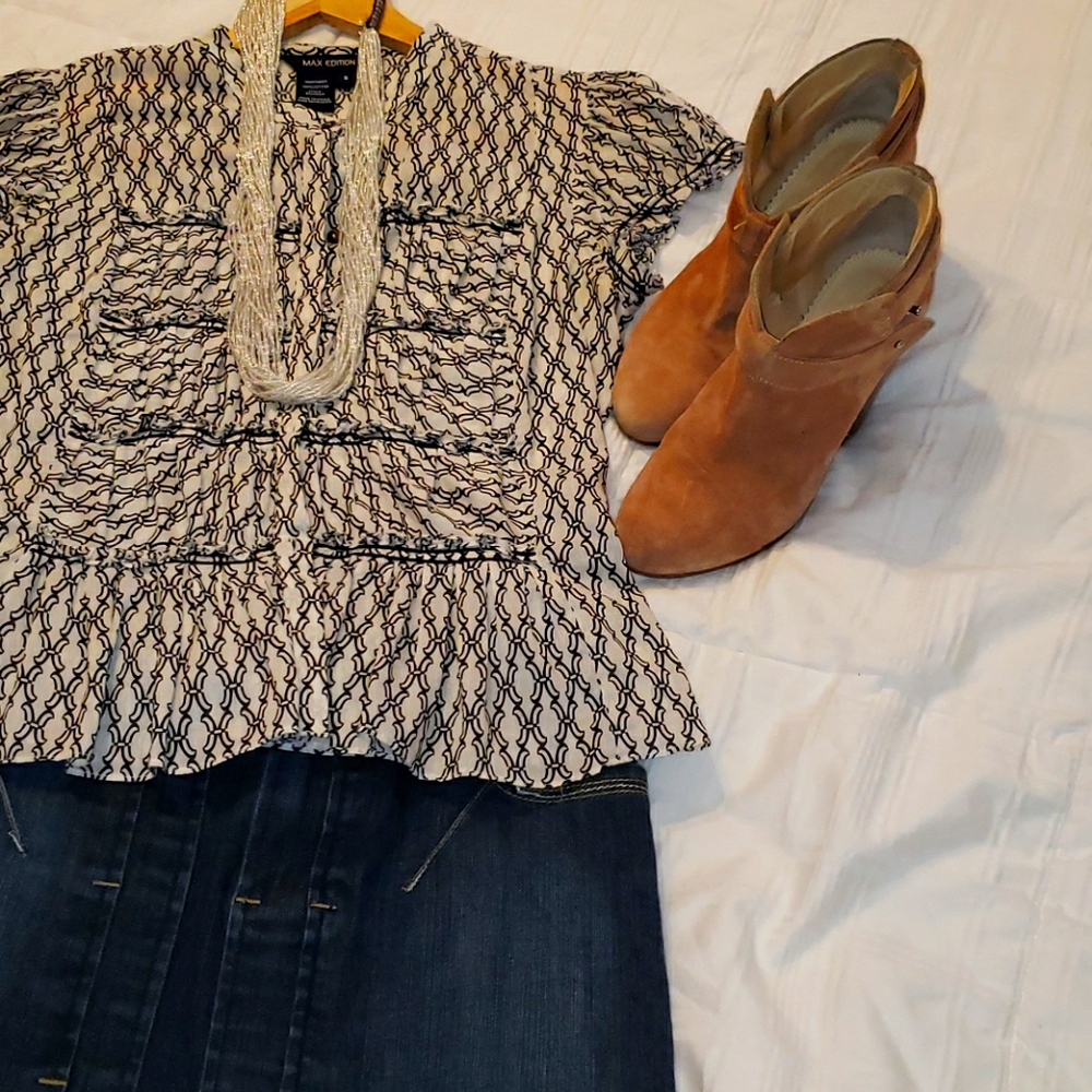 Max Edition ruffled peplum top black / cream Sz S